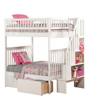 Woodland Staircase Bunk Bed Full over Full with Urban Bed Drawers in White