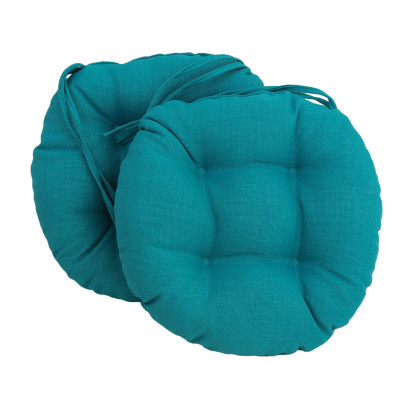 16-inch Outdoor Spun Polyester Tufted Chair Cushion (Set of 2) - Aqua Blue