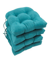 16-inch Solid Micro Suede U-shaped Tufted Chair Cushions (Set of 4) - Aqua Blue