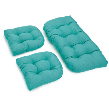 U-Shaped Spun Polyester Tufted Settee Cushion Set (Set of 3) - Aqua Blue