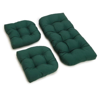 U-Shaped Twill Tufted Settee Cushion Set (Set of 3) - Forest Green