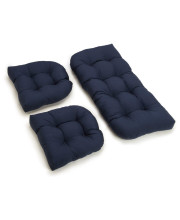 U-Shaped Twill Tufted Settee Cushion Set (Set of 3) - Navy
