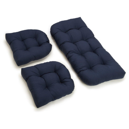 U-Shaped Twill Tufted Settee Cushion Set (Set of 3) - Navy