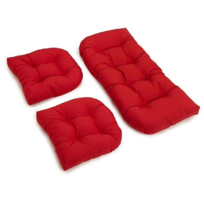 U-Shaped Twill Tufted Settee Cushion Set (Set of 3) - Red