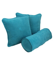 Double-corded Solid Microsuede Throw Pillows with Inserts (Set of 3) - Aqua Blue