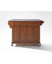 Solid Granite Top Kitchen Cart/Island In Classic Cherry Finish