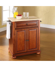 Alexandria Natural Wood Top Portable Kitchen Island In Classic Cherry Finish