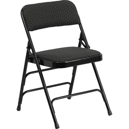 HERCULES Series Curved Triple Braced & Double Hinged Black Patterned Fabric Metal Folding Chair - AW-MC309AF-BLK-GG