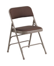 HERCULES Series Curved Triple Braced & Double Hinged Brown Patterned Fabric Metal Folding Chair - AW-MC309AF-BRN-GG