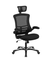 High Back Black Mesh Executive Swivel Chair with Chrome Plated Nylon Base and Flip-Up Arms - BL-X-5H-GG
