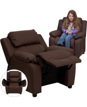 Deluxe Padded Contemporary Brown Leather Kids Recliner with Storage Arms - BT-7985-KID-BRN-LEA-GG
