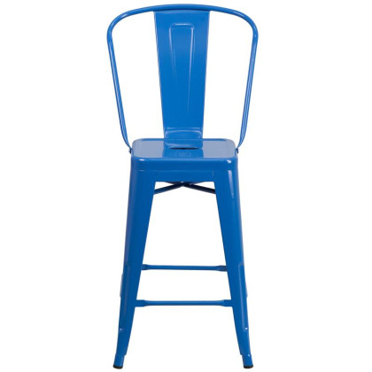 24'' High Blue Metal Indoor-Outdoor Counter Height Stool with Back - CH-31320-24GB-BL-GG