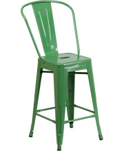 24'' High Green Metal Indoor-Outdoor Counter Height Stool with Back - CH-31320-24GB-GN-GG