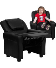 Contemporary Black Leather Kids Recliner with Cup Holder and Headrest - DG-ULT-KID-BK-GG