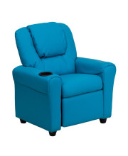 Contemporary Turquoise Vinyl Kids Recliner with Cup Holder and Headrest - DG-ULT-KID-TURQ-GG