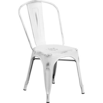 Distressed White Metal Indoor-Outdoor Stackable Chair - ET-3534-WH-GG