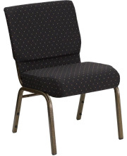 HERCULES Series 21''W Stacking Church Chair in Black Dot Patterned Fabric - Gold Vein Frame - FD-CH0221-4-GV-S0806-GG