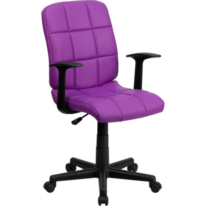 Mid-Back Purple Quilted Vinyl Swivel Task Chair with Arms - GO-1691-1-PUR-A-GG
