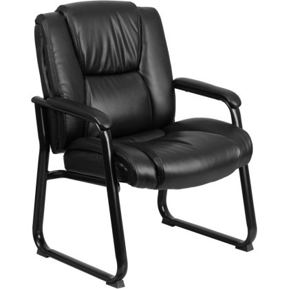 HERCULES Series Big & Tall 500 lb. Rated Black Leather Executive Side Reception Chair with Sled Base - GO-2138-GG