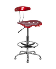 Vibrant Wine Red and Chrome Drafting Stool with Tractor Seat - LF-215-WINERED-GG