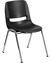 HERCULES Series 880 lb. Capacity Black Ergonomic Shell Stack Chair with Chrome Frame and 18'' Seat Height - RUT-18-BK-CHR-GG