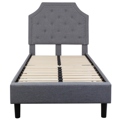 Brighton Queen Size Tufted Upholstered Platform Bed in Light Gray Fabric with Pocket Spring Mattress
