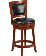 26 High Light Cherry Wood Counter Height Stool with Black Leather Swivel Seat - TA-355526-LC-CTR-GG