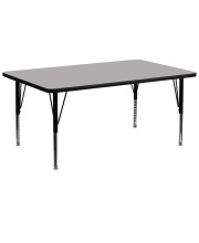 30W x 72L Rectangular Grey Thermal Laminate Activity Table - Height Adjustable Short Legs - XU-A3072-REC-GY-T-P-GG