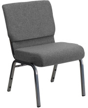 HERCULES Series 21''W Stacking Church Chair in Gray Fabric - Silver Vein Frame - XU-CH0221-GY-SV-GG