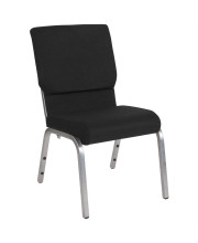 HERCULES Series 18.5''W Stacking Church Chair in Black Fabric - Silver Vein Frame - XU-CH-60096-BK-SV-GG