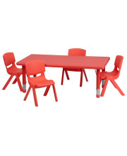 24W x 48L Rectangular Red Plastic Height Adjustable Activity Table Set with 4 Chairs - YU-YCX-0013-2-RECT-TBL-RED-R-GG