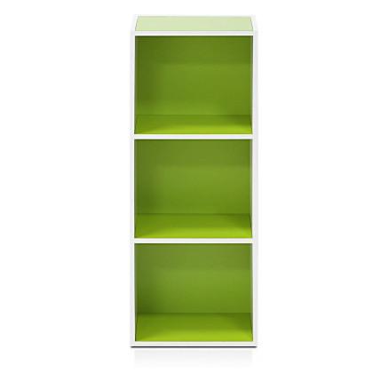 Furinno Pasir 3-Tier Open Shelf Bookcase, White/Green 11003WH/GR - 2 Pack
