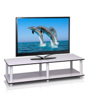 Furinno 11175WH(EX)/WH Just No Tools Wide TV Stand, White Finish w/White Tube