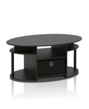 Furinno JAYA Simple Design Oval Coffee Table with Bin, Walnut, 15079WNBK