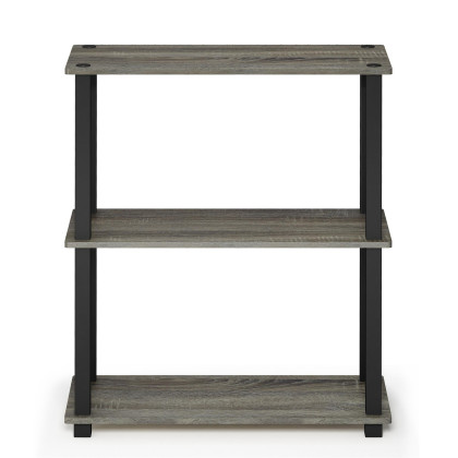 Furinno Turn-S-Tube 3-Tier Compact Multipurpose Shelf Display Rack With Square Tube, French Oak Grey/Black, 18025Gyw/Bk