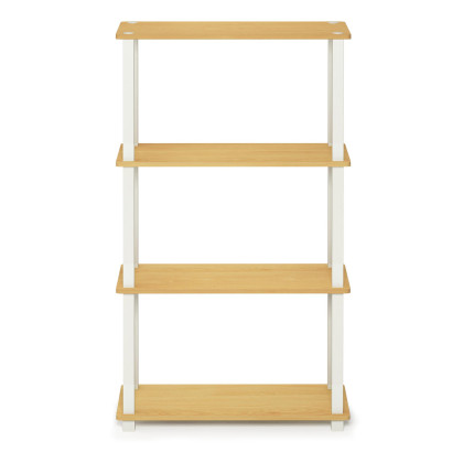 Furinno Turn-S-Tube 4-Tier Multipurpose Shelf Display Rack with Square Tube, Beech/White, 18028BE/WH