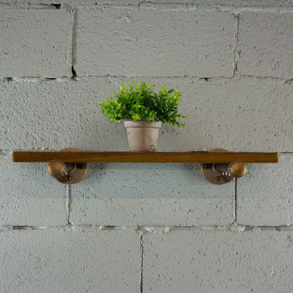 Somerville Industrial Vintage 24-inch Decorative Wall Mounted Single Pipe Shelf-Metal with Reclaimed-Aged Wood Finish - SHLF1-BZ/BZ/BR