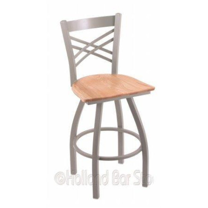 XL 830 Voltaire 36" Bar Stool with Pewter Finish, Black Vinyl Seat, Dark Cherry Oak Back, and 360 swivel