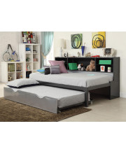 Twin Bed with Bookcase & Trundle, Black & Silver - Metal Tube, MDF w/Black P Black & Silver