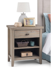 Artisan Solid Wood 24 Inch Wide Contemporary Bedside Nightstand Table In Distressed Grey