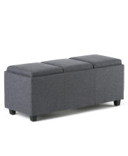 Avalon 42 Inch Wide Contemporary Rectangle Storage Ottoman In Slate Grey Linen Look Fabric