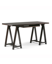 Sawhorse Solid Wood Desk in Dark Chestnut Brown