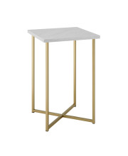 16" Square Side Table - White Marble Top, Gold Legs
