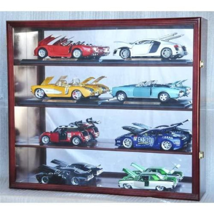 1/18 Scale Diecast Display Case Cabinet Holder Rack w/ UV Protection- Lockable with Mirror Back, Oak