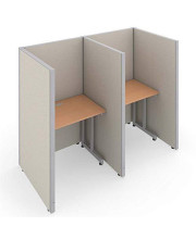 Privacy Station Panel System 1x2 Configuration Top Finish: Maple, Panel Color: Beige Vinyl, Size: 63" H x 36-80.5" W