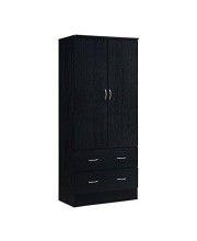 HODEDAH IMPORT Two Door Wardrobe, with Two Drawers, and Hanging Rod, Black