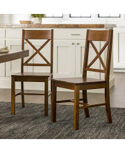 Walker Edison Modern Farmhouse Wood X-Back Armless Dining Chairs Kitchen, Set of 2, Brown