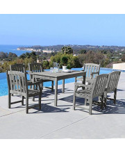 Vifah Renaissance Outdoor 7-Piece Hand-Scraped Wood Patio Dining Set with Classic Chairs, Grey
