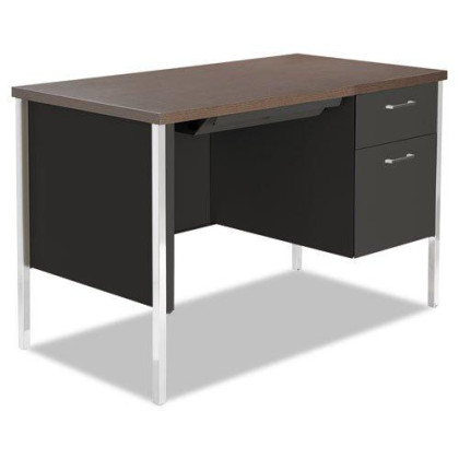 Single Pedestal Steel Desk, 45w x 24d x 29-1/2h, Walnut/Black by ALERA (Catalog Category: Furniture & Accessories / Desks)
