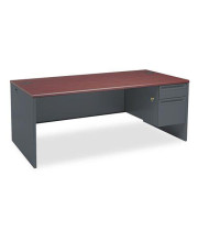 HONamp;reg; - 38000 Series Right Pedestal Desk, 72w x 36d x 29-1/2h, Mahogany/Charcoal - Sold As 1 Each - High-pressure laminate top is moisture-, scratch- and stain-resistant.